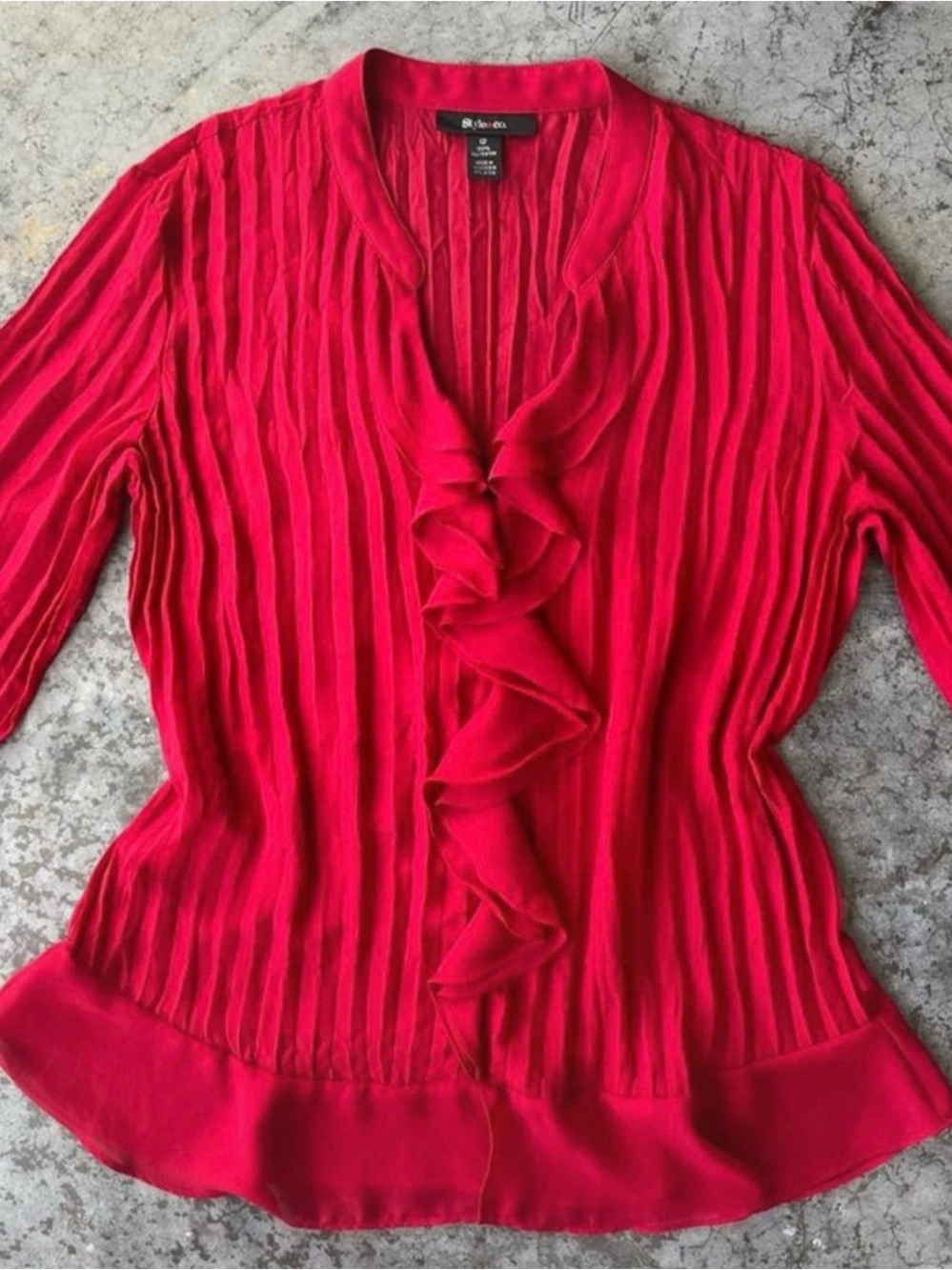Style & Co. Red Ruffle V-Neck Long Sleeve Blouse - Picture 5 of 9